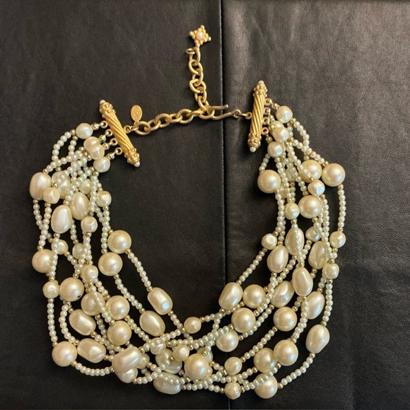 Carolee Jewelry - CAROLEE Multi-Strand Faux Pearl Statement Necklace – Vintage Gold-Tone Elegance